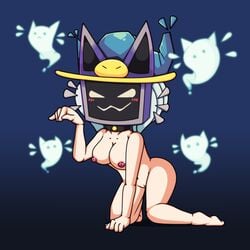 alice_straws breasts cat_ears full_body kcn nude nude_female paw_pose source_request tagme tv_head witch_hat