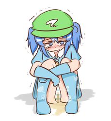 nitori_kawashiro peeing tagme touhou urination urine water_noodle white_background