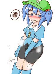 nitori_kawashiro peeing tagme touhou urination urine water_noodle white_background