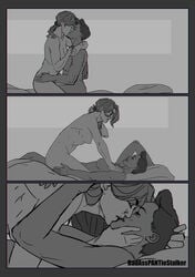 2019 artist_name badasspantiestalker comic female kissing michael_burnham monochrome nude on_bed philippa_georgiou riding side_view sideboob sketch star_trek star_trek_discovery yuri