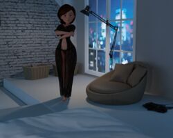 1girls 3d 3d_(artwork) daz3d daz_studio disney female female_only helen_parr lingerie milf nightwear panties pin3d pixar room smooth_skin solo solo_female the_incredibles