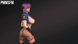 1girls 3d alternate_costume ayane_(doa) big_breasts dead_or_alive fishnet fishnet_stockings fishnets large_ass pmmsfm police police_uniform policewoman purple_hair stockings