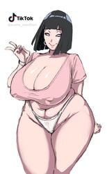 1girls alternate_breast_size bare_thighs big_breasts boruto:_naruto_next_generations breasts breasts_bigger_than_head busty curvy eye_contact female female_only highleg_panties huge_breasts hyuuga_hinata large_breasts looking_at_viewer mature_female milf naruto nipple_bulge no_pants panties peace_sign solo standing t-shirt thick_thighs thighs venus_body voluptuous white_panties wide_hips zetomeso