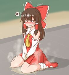 1girls peeing reimu_hakurei tagme touhou urination urine water_noodle