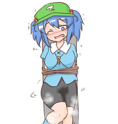 bondage crying desperation nitori_kawashiro peeing tagme tied_up touhou twintails urination urine water_noodle wetting wetting_self white_background