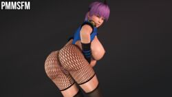 1girls 3d ayane_(doa) big_breasts dead_or_alive female female_focus female_only fishnet fishnets large_ass pmmsfm police police_uniform policewoman purple_hair stockings woman