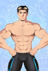 bara black_hair cartoon_network gay generator_rex goggles_on_head hairy_chest male_only muscular muscular_male reiner55 rex_salazar solo solo_focus solo_male yaoi