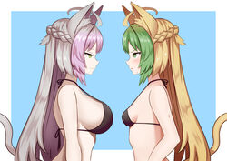 2girls atalanta_(alter)_(fate) atalanta_(fate) big_breasts bikini breast_size_difference cat_ears cat_tail duo fate/apocrypha fate/grand_order fate_(series) female female_only large_breasts sideboob small_breasts smug tagme two-tone_hair yuzu_kiro