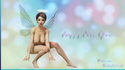 1girls 3d black_hair fairy female female female_only halo large_breasts lipstick looking_at_viewer nude nude_female pinup red_lipstick short_hair solo solo_female tagme tristanqeverett wings