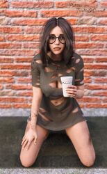 1girls 3d alyssa_ellis_(tristanqeverett) beggar begging city_background cleavage depth_of_field female female female_only glasses large_breasts looking_at_viewer outdoor outdoors outside pinup solo solo_female tagme tristanqeverett