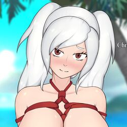 1girls beach blush bondage breasts brown_eyes censored cleavage femsub fire_emblem fire_emblem_awakening fire_emblem_heroes large_breasts looking_at_viewer nahusmash nintendo ocean robin_(female)_(summer)_(fire_emblem) robin_(fire_emblem) robin_(fire_emblem)_(female) solo twintails