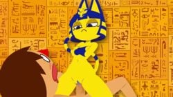 1boy 1girls animal_crossing animal_crossing_boy animal_ears animated ankha ankha_ride_(minus8) anthro big_penis blue_hair cat_tail cowgirl_position crossed_arms female femdom hieroglyphics legband looking_at_another looking_down lying makeup male_on_bottom malesub medium_breasts minus8 nintendo nude nude_female nude_male sex straddling tagme tail unamused unimpressed vagina vaginal_penetration vaginal_sex villager_(animal_crossing) wristband yellow_skin zone