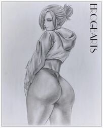 1girls 2021 2d annie_leonhardt artist_name ass ass_focus attack_on_titan big_ass black_and_white caucasian_female clothed clothed_female clothing dat_ass edit erogearts european european_female female female_focus female_only human human_female human_only looking_at_viewer monochrome panties pawg redraw roman_nose shexyo short_ponytail solo solo_female solo_focus straight_hair thick_thighs thighs tied_hair tight_pants traced young_woman