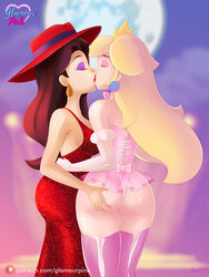 2girls ass ass_grab glamourpink kissing lingerie mario_(series) pauline princess_peach super_mario_odyssey yuri