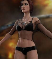 1girls 3d commander_shepard female female_only femshep lingerie mass_effect red_hair sabina_renwa smirk solo