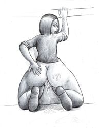 after_sex after_vaginal bottomless cum_drip cum_in_ass cum_in_pussy cum_inside monochrome on_knees samsung samsung_sam sexy_volum_me sexyvolumme(artist) sketch