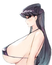 1girls 2021 alternate_breast_size big_breasts bikini bikini_top black_hair bra breasts cleavage dark_hair female female_only huge_breasts junkpuyo komi-san_wa_komyushou_desu komi_shouko light-skinned_female light_skin long_hair massive_breasts nipple_bulge side_view sideboob simple_background solid_color_background solo solo_female swimsuit white_background