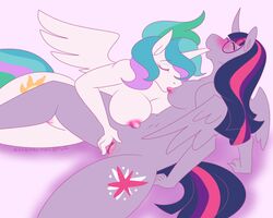 2016 5:4 alicorn anthro anthro_on_anthro anthrofied blush breasts closed_eyes crystalthistle cutie_mark equid equine eyewear feathered_wings feathers female female/female finger_fuck fingering fingering_partner friendship_is_magic glasses hair horn horn_fetish horn_in_mouth horn_play horn_suck large_breasts mammal multicolored_hair my_little_pony navel nipple_fetish nipple_play nipple_suck princess_celestia_(mlp) reclining simple_background spread_legs spreading sucking twilight_sparkle_(mlp) vaginal_penetration wings yuri