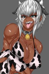 1girls cow_print dark-skinned_female dark_skin muscular_female original sharp_teeth tagme tomboy zinga_(zokusuke) zokusuke