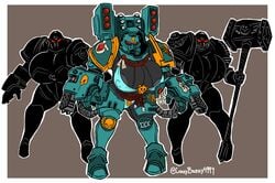 3girls adeptus_astartes armor christomwow female female_only female_space_marine gigantic_breasts huge_areolae imperium_of_man power_armor purity_seal rule_63 space_marine tagme ultramarines warhammer_(franchise) warhammer_40k