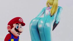 1boy 1girls 3d animated ass big_ass bimbo female kishi light-skinned_female light-skinned_male light_skin looking_at_butt looking_at_partner male mario mario_(series) metroid mp4 no_sound open_mouth samus_aran shaking_ass shaking_butt short_playtime teasing thick_thighs tight_clothing twerking video zero_suit_samus