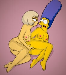 20th_century_fox blonde_hair blue_hair bob_cut cheating cheating_wife evilweazel fingering lady_gaga lesbian marge_simpson naked pussy the_simpsons yuri