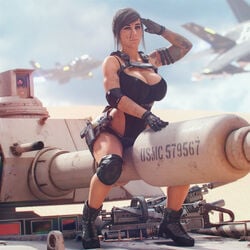 athletic athletic_female battle_tank big_breasts boots breasts busty call_of_duty female female_focus female_only hourglass_figure large_breasts leotard mara_(cod) noahgraphicz pinup pinup_pose pose posing solo tagme tank tattoo thong_leotard wide_hips