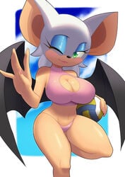 1girls big_breasts breasts eyebrows eyeshadow gez1313 green_eyes huge_breasts large_breasts looking_at_viewer one_eye_closed rouge_the_bat sonic_(series) thick_thighs thighs wide_hips wings