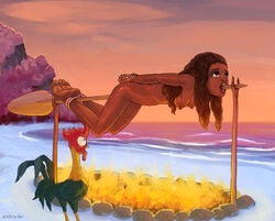 1girls all_the_way_through arms_tied_behind_back bad_end beach cannibalism character_request cooking corpse dark-skinned_female dark_skin dead death disney disney_princess emikochan female_death fire full_body guro gynophagia hanging_breasts literal_spitroast long_pig medium_breasts moana moana_waialiki necrophilia outdoor_nudity outdoors pacific_islander polynesian roast rooster skinny small_breasts snuff spitroast_(object) spitted surprised_expression teen teenage_girl teenager