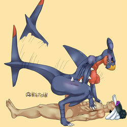 1boy 1girls anthro athletic_female dragon draw drawing female furry garchomp human human_penetrating male nihilishn pokémon_(species) pokemon pokemon_(species) shark tail vaginal_penetration vaginal_sex video_games