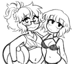 2girls artist_self-insert beach_ball bikini black_lipstick freckles jennlumm lumina_(jennlumm) midriff self_insert sketch