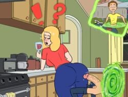 ! 1boy 1boy1girl 1girls 2d ? ?! adult_swim beth_smith blonde_hair blush brown_hair diklonius giant_penis huge_ass incest male/female milf morty_smith mother mother_and_son older_woman_and_younger_boy portal rick_and_morty voluptuous wine