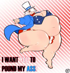 1boy 4th_of_july american_flag big_belly blush_stickers bulge chubby chubby_male cleavage_cutout coat double_belly femboy femboy_with_breasts gammanaut girly hair_over_one_eye huge_ass huge_belly large_belly large_breasts light-skinned_male light_skin male male_only male_with_breasts midriff moobs obese obese_male overweight overweight_male pointing solo solo_male thick_thighs top_hat uncle_sam white_hair wide_hips