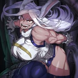 1girls athletic_female big_breasts bunny_ears bunny_girl dark-skinned_female dark_skin fit_female kemonomimi kugara4423 leotard miruko muscular muscular_arms muscular_female muscular_thighs my_hero_academia red_eyes rumi_usagiyama superheroine thick_thighs tomboy white_hair