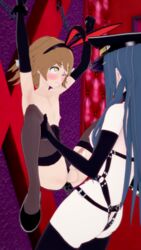 3d blue_hair bondage bondage_gear danganronpa female_domination female_on_femboy femboy femboy_on_female fujisaki_chihiro koikatsu long_hair maizono_sayaka pegging restrained short_hair straight_hair strap-on tagme