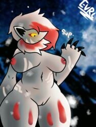 belly big_nipples breasts evrc furry hisuian_zoroark huge_breasts inverted_nipples pokémon_(species) pokemon pokemon_(species) pokemon_legends:_arceus snow taller_girl thick_thighs thighs wide_hips wide_thighs zoroark