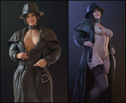 1girls 3d abs ada_wong ada_wong_(adriana) areolae asian asian_female athletic athletic_female batesz big_breasts blender breasts capcom cleavage coat collar cosplay edit exhibitionism fedora female female_focus female_only flashing hat large_breasts looking_at_viewer mr_x navel nipples nude nude_female nude_underneath nudity nylons open_coat resident_evil resident_evil_2 resident_evil_2_remake solo standing stockings