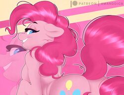 2021 amanddica anthro ass blowup_background blue_eyes breasts cutie_mark ears_down earth_pony equid equine eyebrows eyelashes female female_only feral floppy_ears friendship_is_magic fur hair hasbro hi_res horse looking_at_viewer looking_back looking_back_at_viewer mammal my_little_pony nude pink_body pink_fur pink_hair pink_tail pinkie_pie_(mlp) pivoted_ears pony simple_background smile solo solo_female