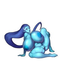 1girls barefoot blue_hair blue_skin celestia_(legend_of_queen_opala) female female_only gigantic_breasts huge_breasts legend_of_queen_opala legs_apart looking_at_viewer naked nude nude_female plump puffy_nipples solo solo_female sprite tentaclemonsterchu thick_thighs white_background