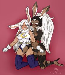 big_breasts bunny_ears bunny_girl bunny_tail busty clothing crossover dark-skinned_female dark_skin erect_nipples eyelashes female female/female female_only final_fantasy final_fantasy_xii fran grabbing grabbing_breasts grabbing_from_behind heels large_breasts legs legwear long_hair megumipan616 miruko muscular muscular_female my_hero_academia on_knees orgasm pussy_juice rabbit rabbit_ears red_eyes rumi_usagiyama smile stockings superheroine teeth vaginal_penetration very_long_hair vibrator viera voluptuous white_fur white_hair wide_hips yuri