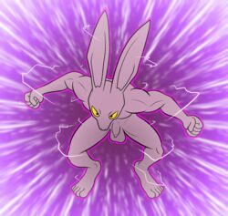 action_pose anthro balls casual_nudity crouching darkajugin dragon_ball dragon_ball_super dyspo fist flaccid foreskin genitals hi_res lagomorph lightning looking_at_viewer male male_focus male_only male_solo mammal nude penis pose purple_body purple_skin solo solo_male speed_lines tight_foreskin yellow_eyes