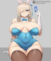 1girls asuna_(blue_archive) asuna_(bunny)_(blue_archive) blue_archive breasts bunny_ears bunny_girl bunnysuit cleavage female female_only gomzai huge_breasts looking_at_viewer millennium_science_school_student solo thick_thighs wide_hips