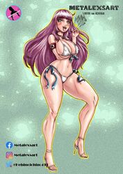 2020 abigail_(metal_slug) aqua_eyes arm_between_breasts big_ass big_breasts female female_focus female_only hd long_hair looking_at_viewer metal_slug metal_slug_attack metalexsart military nipples nipples_visible_through_clothing pink_hair rebel_army seductive simple_background small_bikini snk summer thick_thighs tongue tongue_out watermark white_bikini