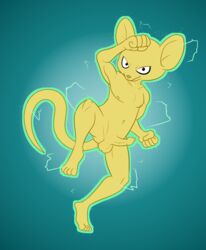 1boy action_pose anthro balls boner darkajugin dragon_ball dragon_ball_super electricity erection foreskin genitals hi_res looking_at_viewer male male_focus male_only male_solo mammal murid murine nude penis pose quitela rat rodent simple_background solo solo_male tight_foreskin yellow_body yellow_skin