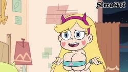 1girls blonde_female blonde_hair blue_eyes bulging_breasts disney disney_channel edit female female_only hairband heart_cheeks horns_hairband indoors inside light_skin long_hair screencap screenshot screenshot_edit shrug solo solo_female star_butterfly star_vs_the_forces_of_evil steca tagme thelazyart tight_clothing