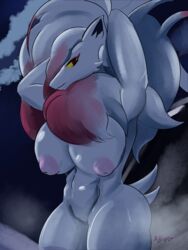 3:4 abs absurd_res anthro areola big_areola big_breasts big_nipples breasts casual_nudity female fur genitals hi_res hisuian_zoroark inverted_nipples kyupo muscular muscular_female night nintendo nipples pokémon_(species) pokémorph pokemon pokemon_legends:_arceus puffy_areola pussy regional_form_(pokemon) snow solo thick_thighs video_games white_body white_fur yellow_sclera zoroark