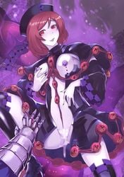 amatou3 bimbo corruption dark_persona female hecatia_lapislazuli high_heels huge_breasts nipple_piercing nipples personality_change purple_skin thick_thighs thigh_boots touhou transformation wide_hips