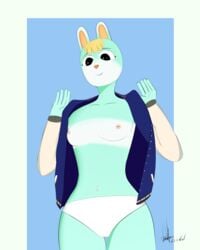 absurd_res animal_crossing anthro boederman breasts cameltoe clothing exposed_breasts female flashing hi_res jacket lagomorph leporid mammal nintendo nipples rabbit rule_63 sasha_(animal_crossing) solo topwear video_games