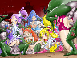 4girls anal blush breasts clenched_teeth clothed_sex clothing cure_diamond cure_heart cure_rosetta cure_sword dokidoki!_precure double_penetration ffnf flat_chest frog gangrape group_sex licking magical_girl monster multiple_girls oral orgy party_wipe precure pretty_cure rape shorts small_breasts teeth tongue torn_clothes vaginal_penetration