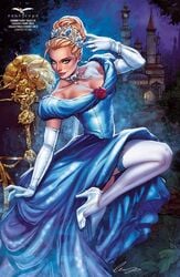 1girls big_breasts blonde_hair blue_dress blue_eyes breasts busty castle choker cinderella cinderella_(fairy_tales) cinderella_(zenescope) cleavage collar comic_cover diamond_(gem) diamond_collar dress elias_chatzoudis eyeshadow female female_only glass_slipper gloves hair_bun hair_ornament heels high_resolution jewelry large_breasts looking_at_viewer makeup mascara official_art pinup princess_dress red_lips red_lipstick slipper slippers solo stairs statue stockings text thighhigh_stockings thighhighs zenescope